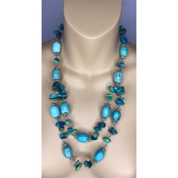 Turquoise Look Double Strand Necklace - Picture 1 of 6